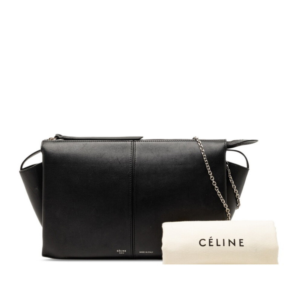 Celine Trifold Chain Shoulder Bag, Black Leather, Women's CELINE - Picture 7 of 7